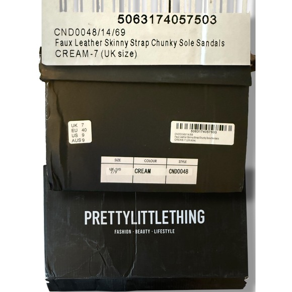 NIB PrettyLittleThing Cream Slides Chunky Sole Faux Leather Sandals Size 9 - Picture 4 of 12